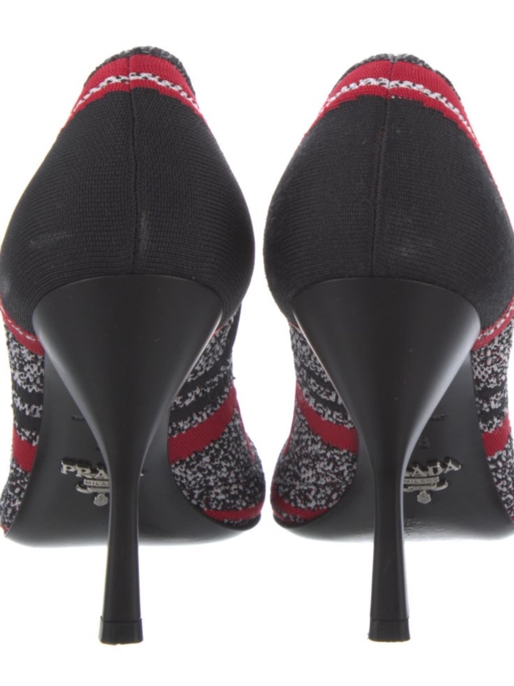 Prada Red and Black Graphic Knit Pointed Pump - Picture 4 of 4